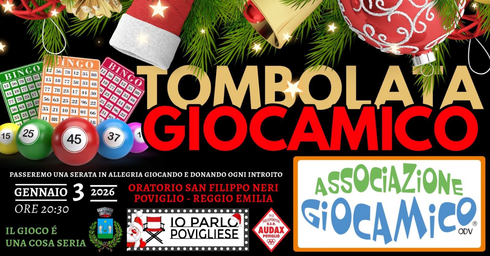 Tombolata pro associazione giocamico - Sabato 3 gennaio 2026 ore 20.30, Oratorio di Poviglio